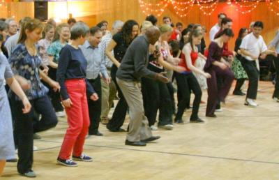 Frankie Manning leading Shim Sham at the Hop to the Beat Dance, Cambridge Friends School, February 2005